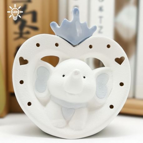 PROFUMATORE AMBIENTE CON LED CON ELEFANTINO CORONA CELESTE BATTESIMO BIMBO IDEE ORIGINALI