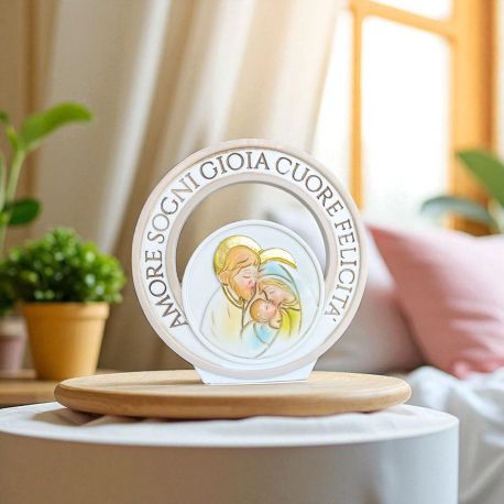 SACRA FAMIGLIA PICCOLA ICONA DA APPOGGIO CON SCRITTE BOMBONIERE BATTESIMO