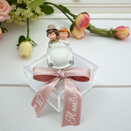 SCATOLINA PLEXIGLASS CON COPPIA DI SPOSI IN MACCHINA