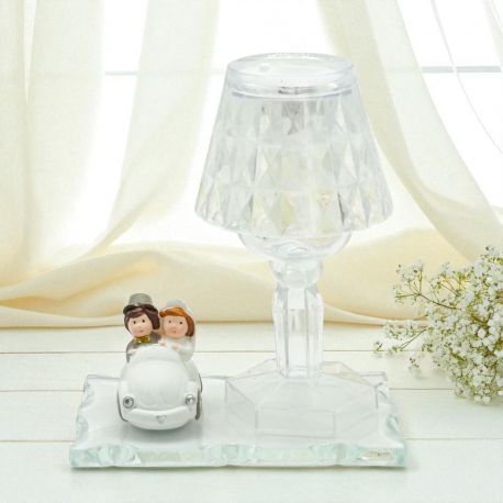 LUMETTO PLEXIGLASS BASE VETRO STATUINA SPOSI MACCHINA