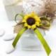 SCATOLINA PORTACONFETTI CON NASTRO JUTA E VERDE CON GIRASOLE