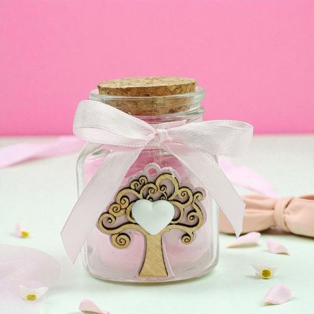 BARATTOLO VETRO CON TAPPO SUGHERO ALBERO DELLA VITA ROSA