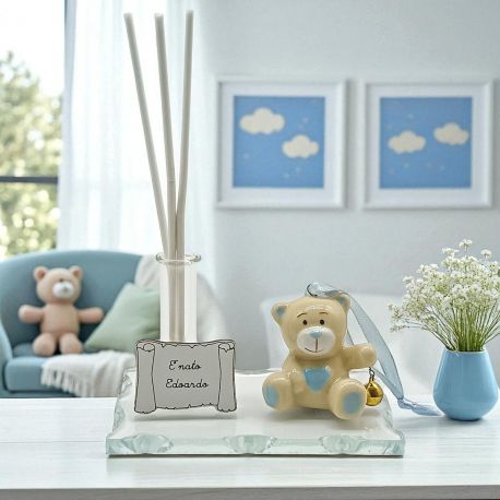 PROFUMATORE AMBIENTE CON ORSETTO DETTAGLI CELESTI PERSONALIZZABILE