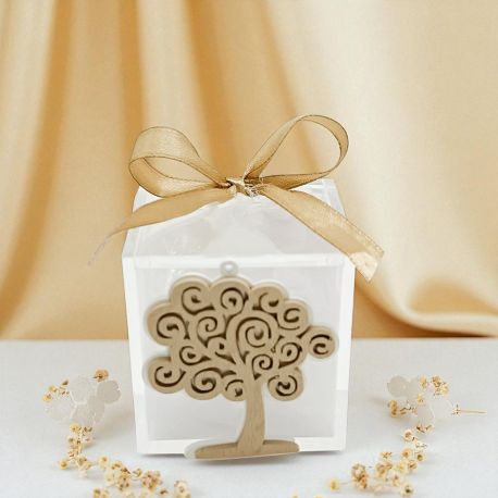 SCATOLINA PORTACONFETTI ALBERO DELLA VITA ELEGANTE TORTORA E BIANCO