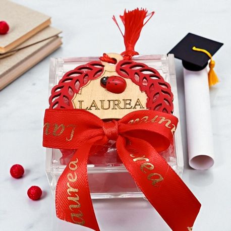 SCATOLINA PORTACONFETTI LAUREA CON CORONA ALLORO E COCCINELLA