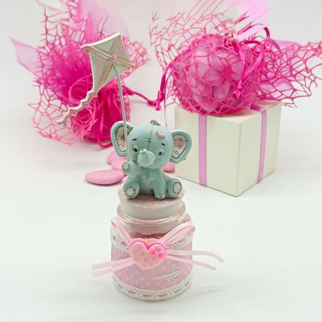 PORTACONFETTI ELEFANTINO ROSA IN VETRO CON TAPPO IN SUGHERO