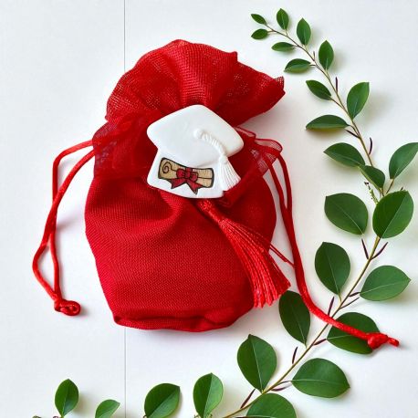 SACCHETTINO ELEGANTE LAUREA CON TOCCO PERGAMENA E NAPPINA ROSSA