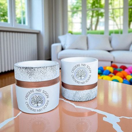 VASO PORTAPIANTE CON ALBERO DELLA VITA E SCRITTA "CREDERE NEI SOGNO"