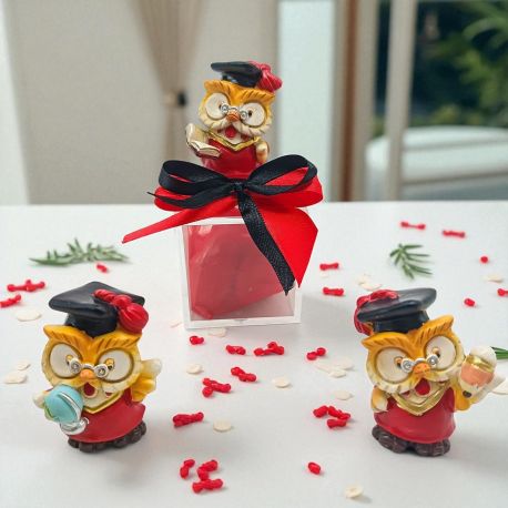 PORTACONFETTI LAUREA IN PLEXIGLASS CON STATUINA GUFETTO PORTAFORTUNA