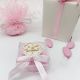 QUADRIFOGLIO ROSA CON SCRITTA "IL MIO BATTESIMO" CON PORTACONFETTI IN PLEXIGLASS