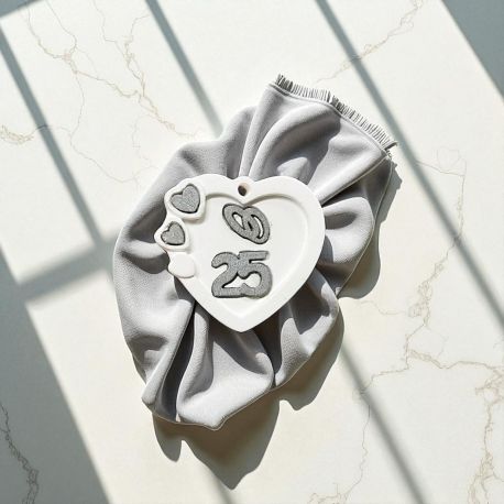 GESSETTI DECORATIVI PER 25° ANNIVERSARIO CON INSERTI IN LEGNO FEDI E CUORI ARGENTO APPLICAZIONI BOMBONIERE