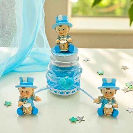 PORTACONFETTI BIMBO CELESTE IN VETRO CON TAPP0 IN SUGHERO