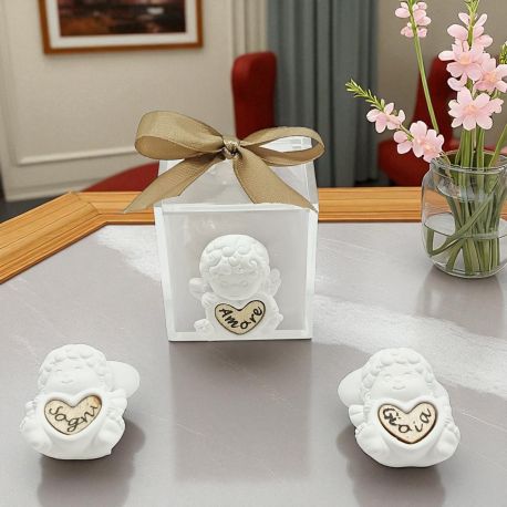 SCATOLINA CON ANGIOLETTO E CUORE PER NASCITA BATTESIMO COMUNIONE