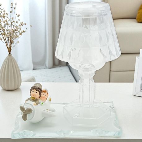 LUMETTO PLEXIGLASS STATUINA SPOSI AEREO MATRIMONIO ANNIVERSARIO PROMESSA