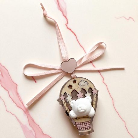 APPENDINO ORSETTO MONGOLFIERA: GESSETTO, NASTRO E FIOCCHETTO ROSA