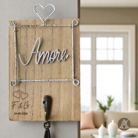 APPENDICHIAVI A MURO IN LEGNO E METALLO AMORE BOMBONIERE NOZZE MATRIMONIO 2021