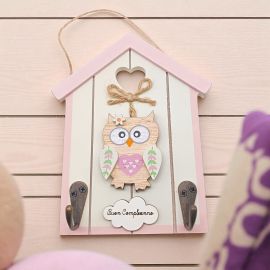 APPENDINO DA MURO PER CAMERETTA GUFO ROSA BATTESIMO PREZZI BASSI BOMBONIERE BAMBINA