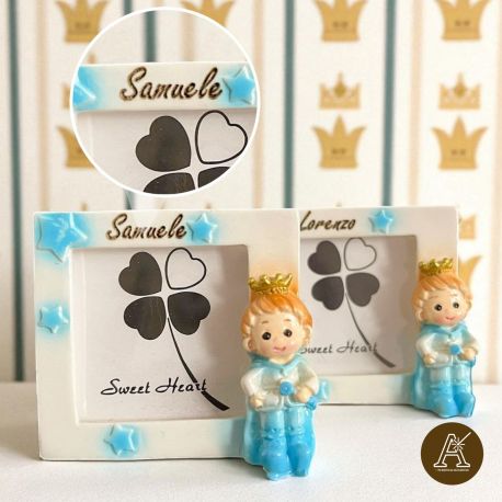 MINI PORTAFOTO PRINCIPE CON CORONA ORO PER NASCITA MASCHIETTO