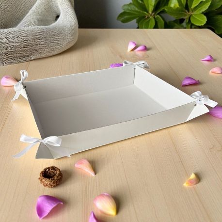 VASSOIO PORTABOMBONIERE EFFETTO PELLE IN FIBRA BIANCO MATRIMONIO