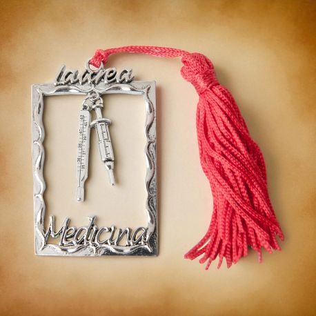 CIONDOLI CORNICE CON SIRINGA E TERMOMETRO PER LAUREA MEDICINA, INFERMIERISTICA, PROFESSIONI SANITARIE BOMBONIERE