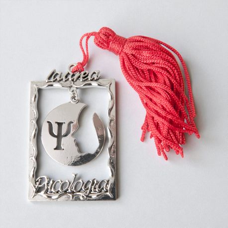 CIONDOLI IN ZAMA A CORNICE CON FACOLTÁ PSICOLOGIA E NAPPA ROSSA IDEA CONFETTATA LAUREA BOMBONIERE