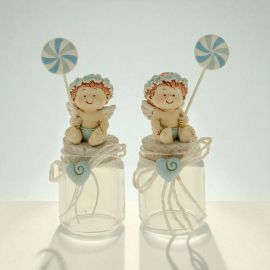 BARATTOLINI PORTACONFETTI ANGIOLETTO CON GIRANDOLA BOMBONIERE CON CONFETTATA NASCITA BAMBINO