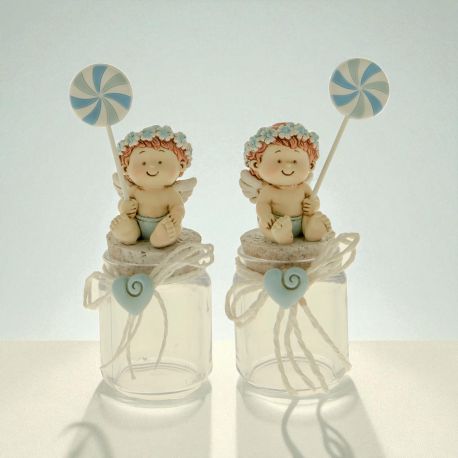 BARATTOLINI PORTACONFETTI ANGIOLETTO CON GIRANDOLA BOMBONIERE CON CONFETTATA NASCITA BAMBINO