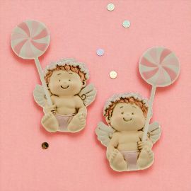 CALAMITE ANGIOLETTO CON GIRANDOLA IN RESINA PENSIERINI NASCITA BAMBINA