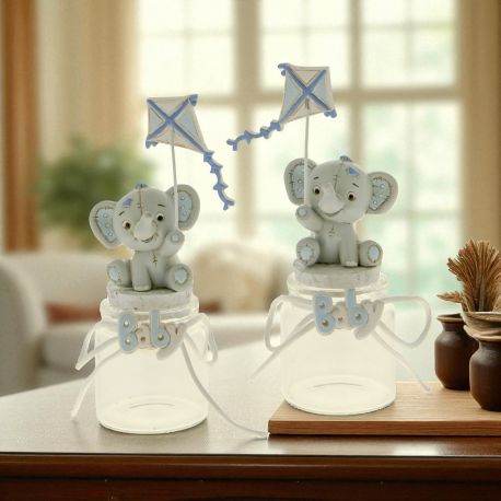BARATTOLINI PORTACONFETTI CON ELEFANTINO DUMBO E AQUILONE BOMBONIERE MASCHIETTO
