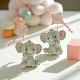 STATUINA ELEFANTINO CON DETTAGLI ROSA E AQUILONE RICORDINI NASCITA BAMBINA ECONOMICI