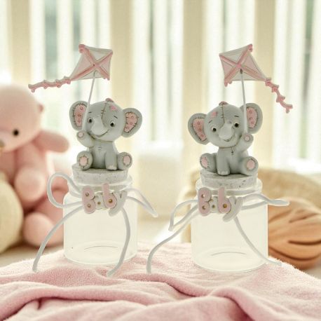 BARATTOLINI PER CONFETTI ELEFANTINO ROSA CON AQUILONE CONFETTATE BAMBINA