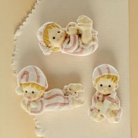 SIMPATICHE BAMBINE IN PIGIAMINO CON BIBERON OGGETTINI ANNUNCIO NASCITA FEMMINUCCIA