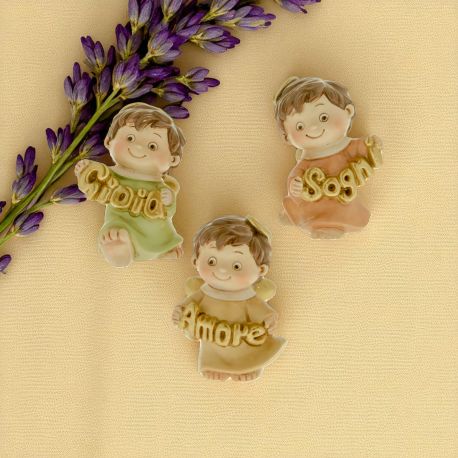 ANGIOLETTI BATTESIMO E COMUNIONE STATUETTE RESINA COLORATE CON MESSAGGI