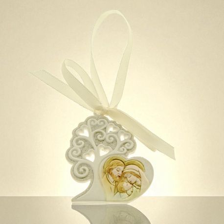 APPENDINO IN RESINA SACRA FAMIGLIA CON NASTRINO BIANCO CONFETTATE COMUNIONE ONLINE