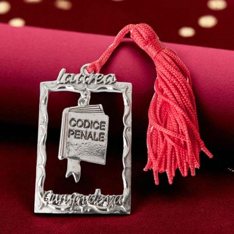CIONDOLO CORNICE LAUREA FACOLTÁ LEGGE GIURISPRUDENZA ACCESSORI BOMBONIERE CODICE PENALE