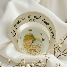 LUCETTA LED CON SACRA FAMIGLIA E FRASE BOMBONIERE ORIGINALI BATTESIMO E COMUNIONE