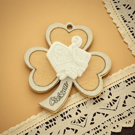 GESSETTI DECORATIVI SIMBOLI CRESIMA CON TRIFOGLIO IN LEGNO