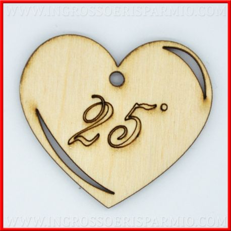 CUORE IN LEGNO ACCESSORI CONFEZIONE 25 ANNIVERSARIO NOZZE CUORI SHABBY APPLICAZIONI DECORAZIONI