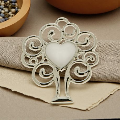 CIONDOLO ALBERO SIMBOLO DELLA VITA ZAMA CON CUORE BIANCO APPLICAZIONI