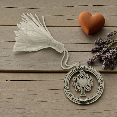 MEDAGLIETTA CON NAPPINA BIANCA GIOIA SOGNI AMORE ALBERO DELLA VITA