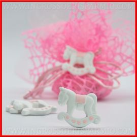 CAVALLO A DONDOLO GESSO PER PORTACONFETTI NASCITA BIMBA BOMBONIERE FAI DA TE BATTESIMO