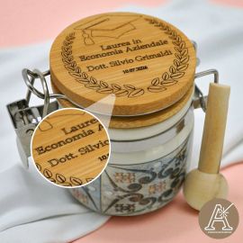 BARATTOLINO ERMETICO INCISIONE CORONA D'ALLORO E TOCCO LAUREA PERSONALIZZABILE