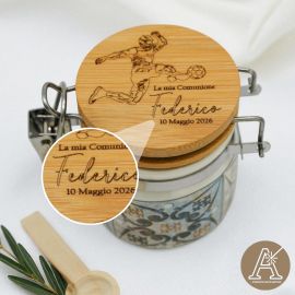 BOMBONIERE A TEMA CALCIO BARATTOLINO PORTACONFETTI IN CERAMICA PERSONALIZZATO