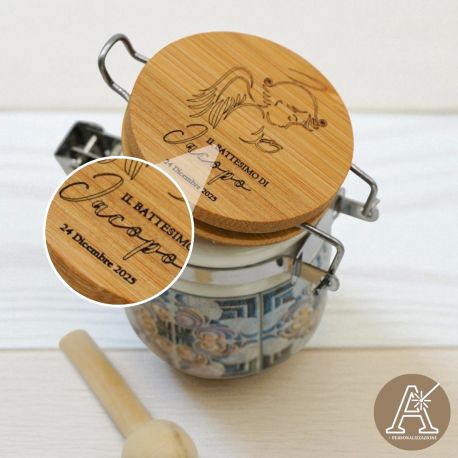 BARATTOLO ERMETICO CON ANGIOLETTO PERSONALIZZABILE PER BATTESIMO E COMUNIONE