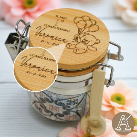 BOMBONIERE ORSETTO BARATTOLINO PORTACONFETTI PERSONALIZZATO NASCITA BATTESIMO