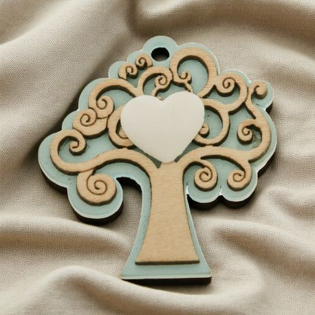 DECORAZIONI LEGNO ALBERO DELLA VITA CELESTI GESSETTO CUORE