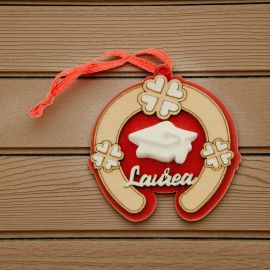 DECORAZIONI BOMBONIERE LAUREA FERRO DI CAVALLO CON QUADRIFOGLI E GESSETTO TOCCO