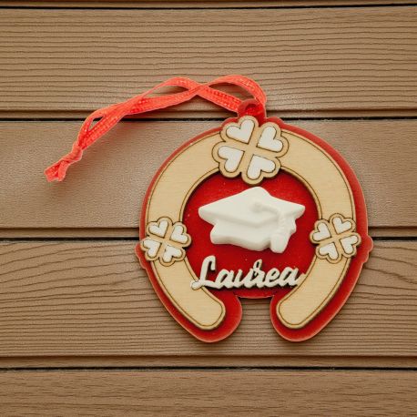 DECORAZIONI BOMBONIERE LAUREA FERRO DI CAVALLO CON QUADRIFOGLI E GESSETTO TOCCO