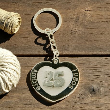 PORTACHIAVI IN PLEXIGLASS VENTICINQUESIMO ANNIVERSARIO A FORMA DI CUORE