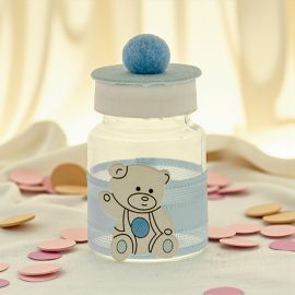 BIBERON PORTACONFETTI CON PON PON CELESTE E ORSETTO